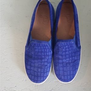 Joie Huxley blue suede alligator slip on sneaker
